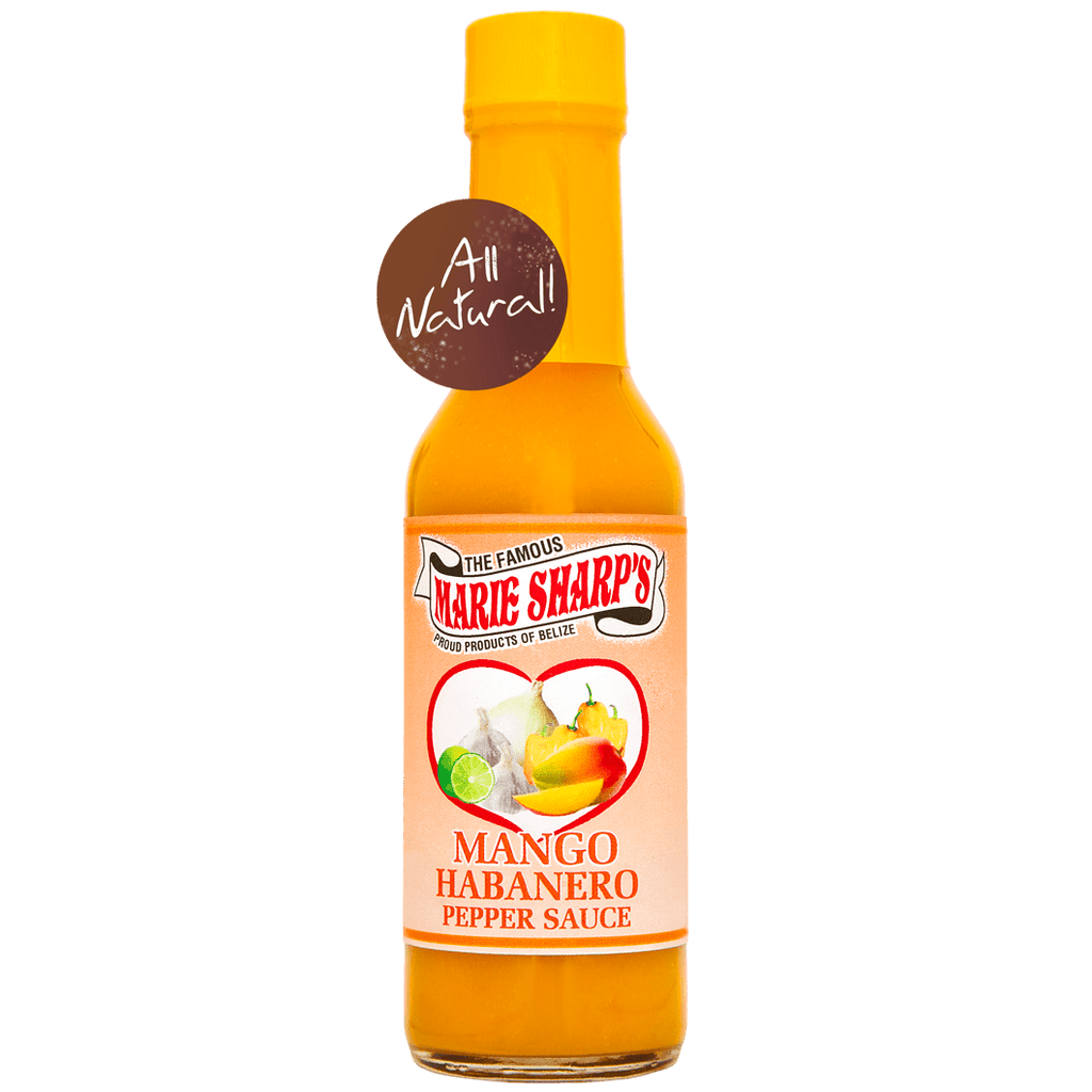 Mango Pepper, Schärfegrad zwei von zwölf, goldgelbe Sauce, in 148 ml erhältlich